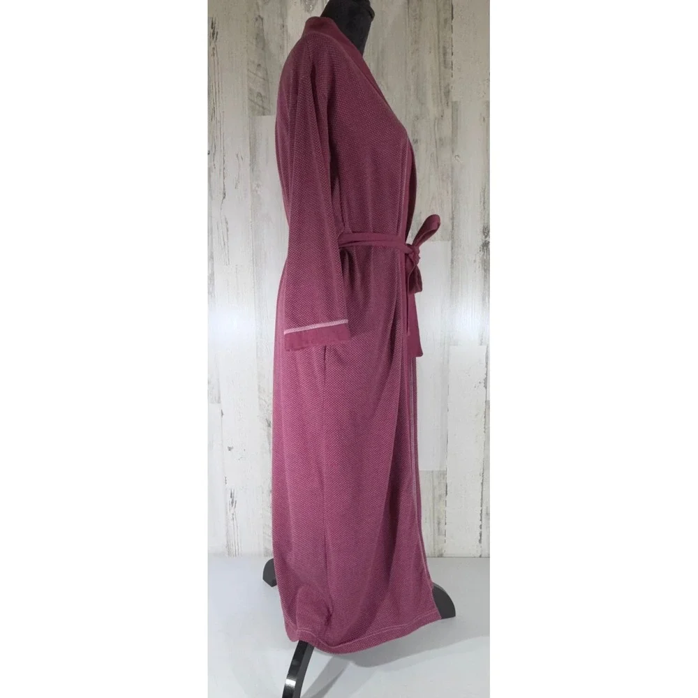 Vanity Fair Five To Nine Robe S/M Burgundy Dot Knit Tie Waist Midi Belted Wrap